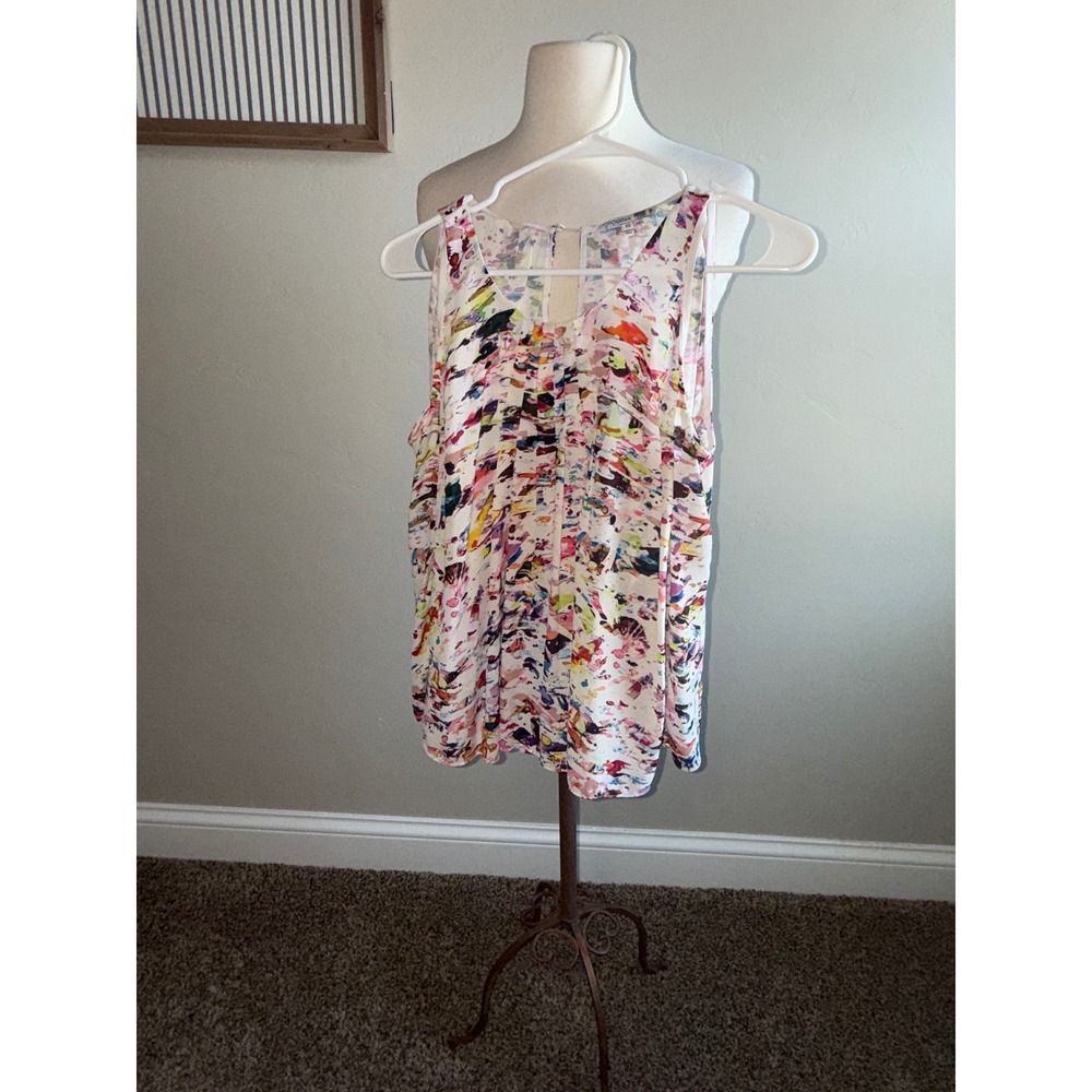 Rebecca‎ Taylor Abstract Paint Splatter Silk Blend Sleeveless Tank Top XS